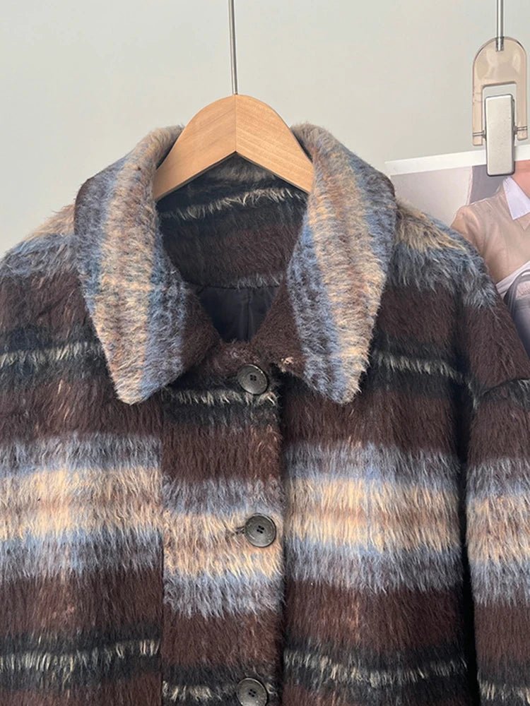 Brown Plaid Single-Breasted Coat - Kelly Obi New York