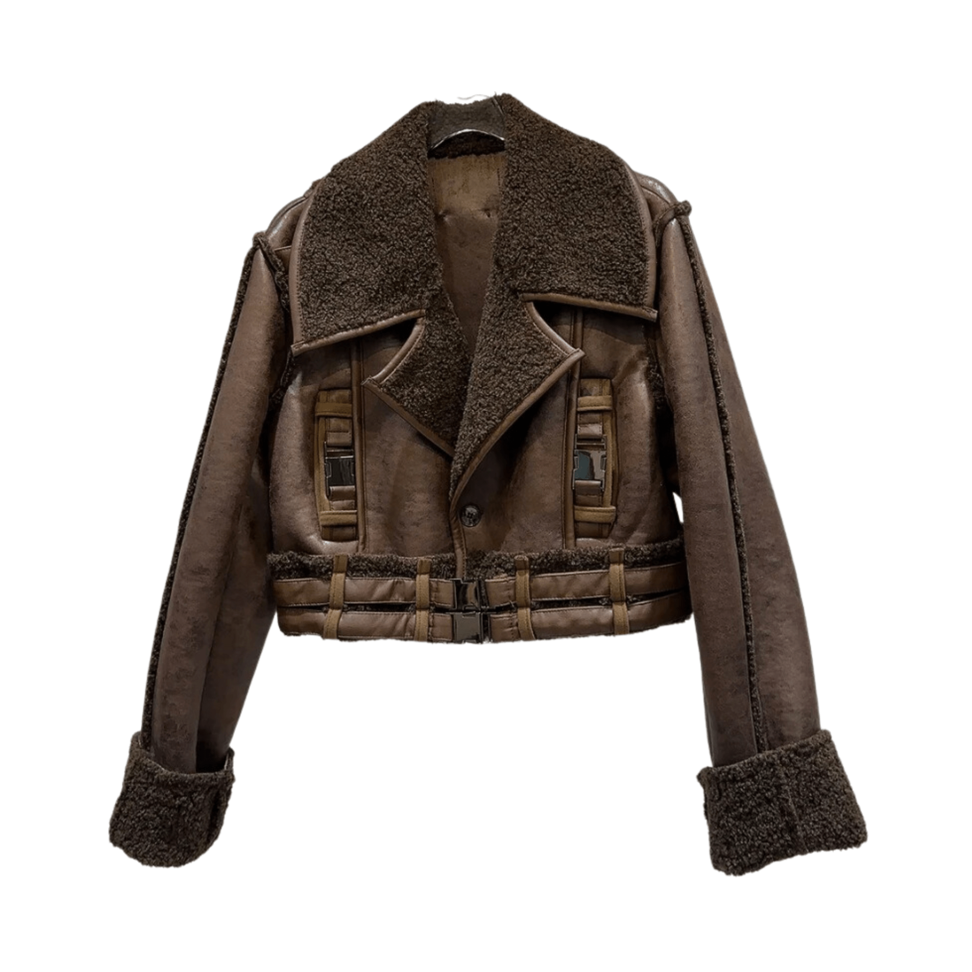 Buckles Faux Fur Turn-Down Collar Jacket - Kelly Obi New York