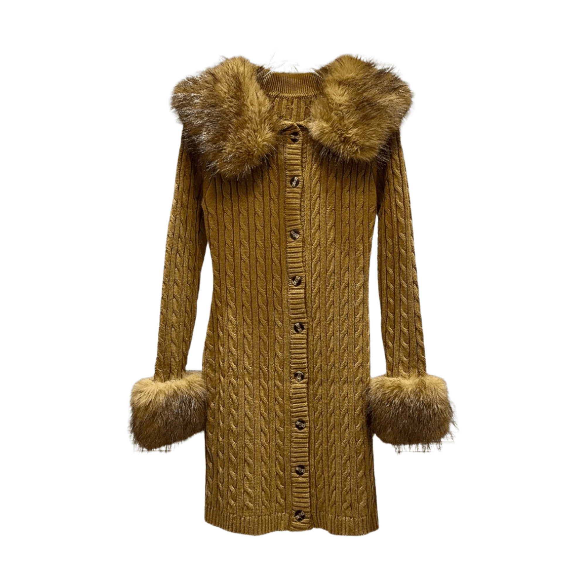 Button Down Faux Fur Collar and Cuffs Dress - Kelly Obi New York