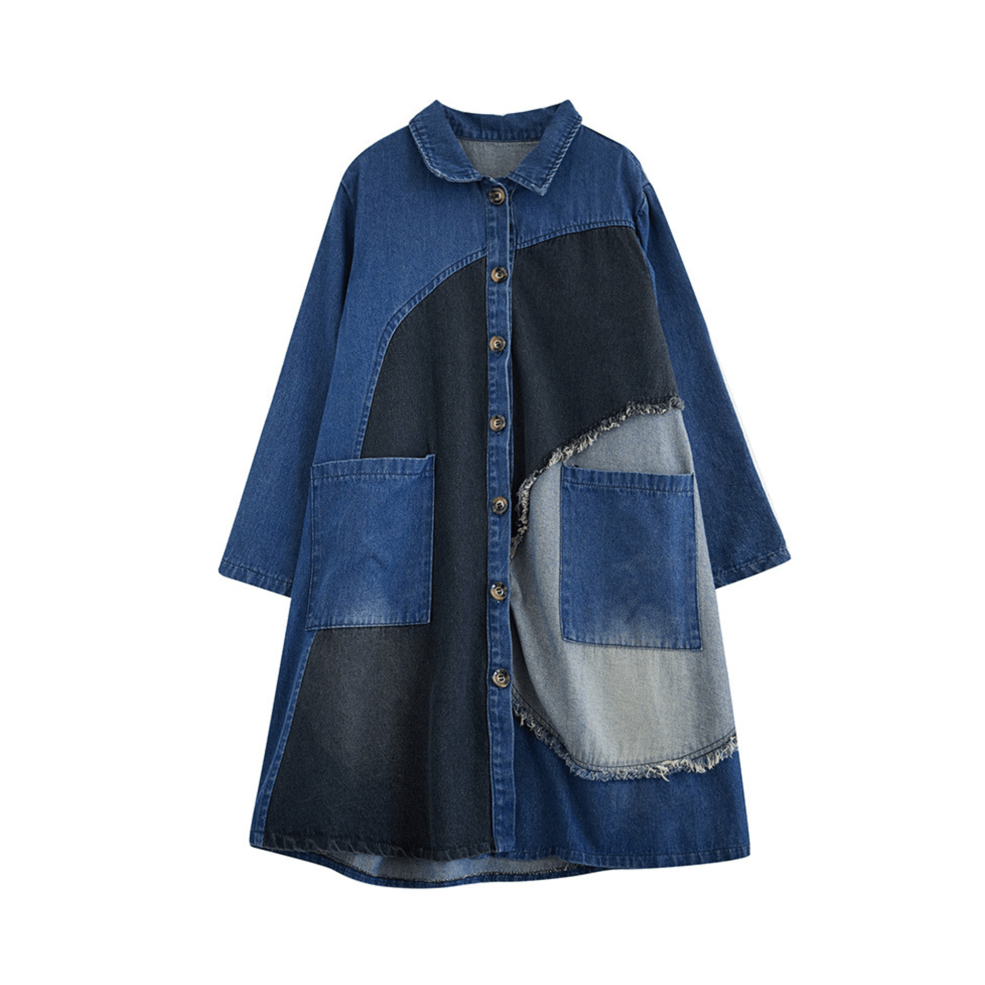 Button Down Patchwork Denim Dress - Kelly Obi New York