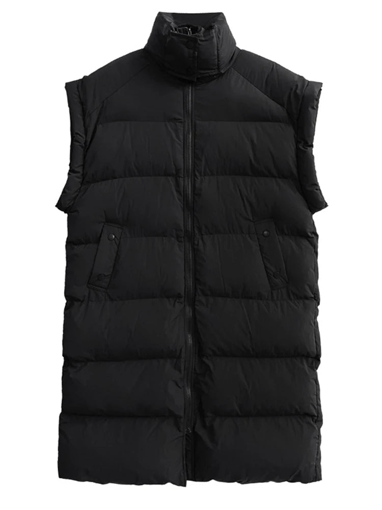 Buttoned Collar Pockets Padded Vest - Kelly Obi New York