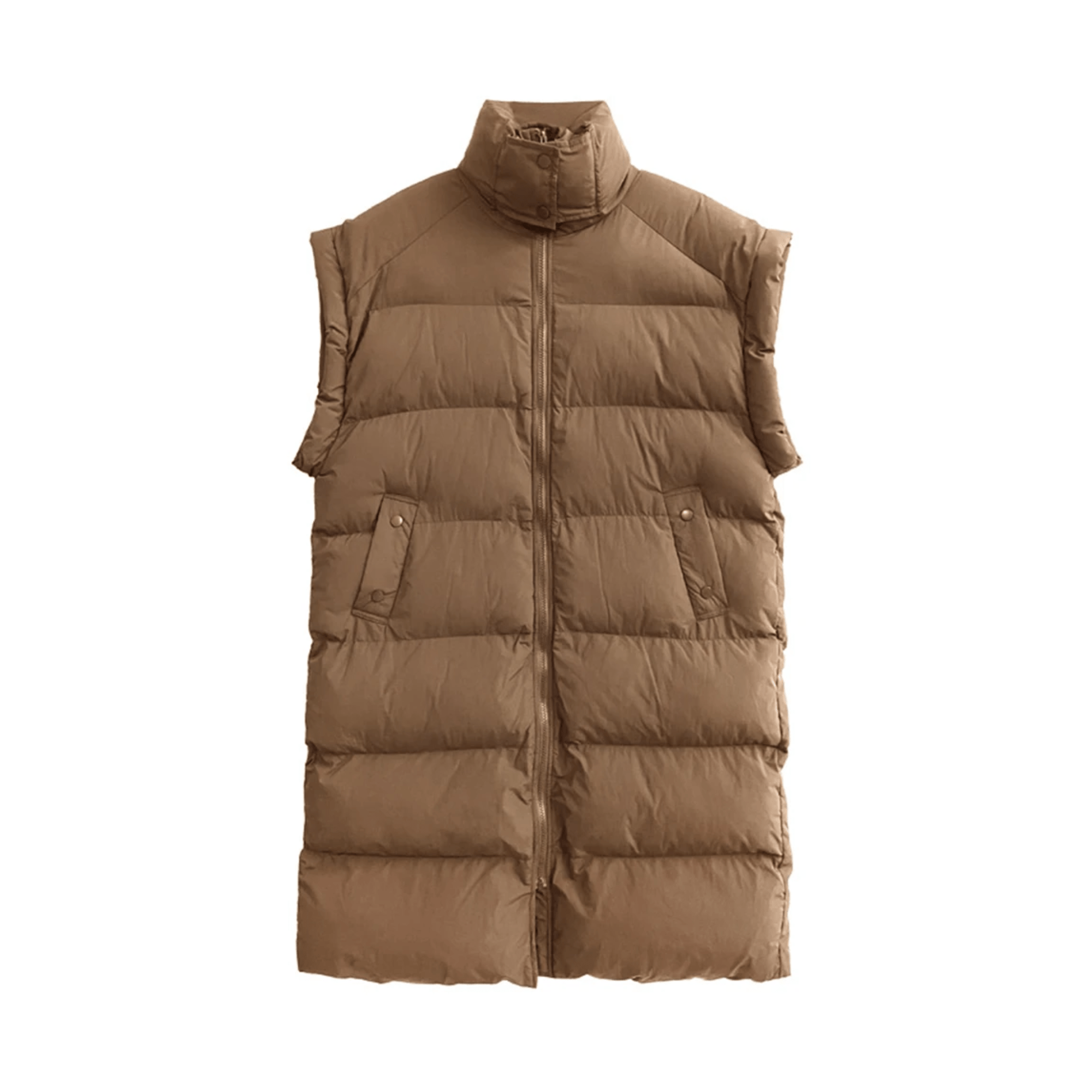 Buttoned Collar Pockets Padded Vest - Kelly Obi New York