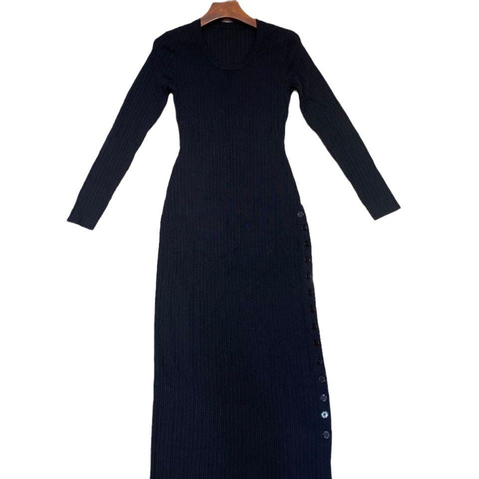 Buttoned Side Split Maxi Knit Dress - Kelly Obi New York