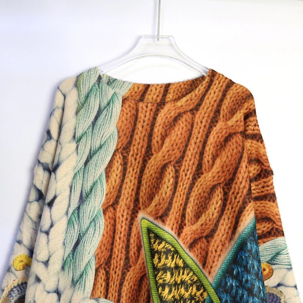 Cable Knit Print Loose Sweater - Kelly Obi New York