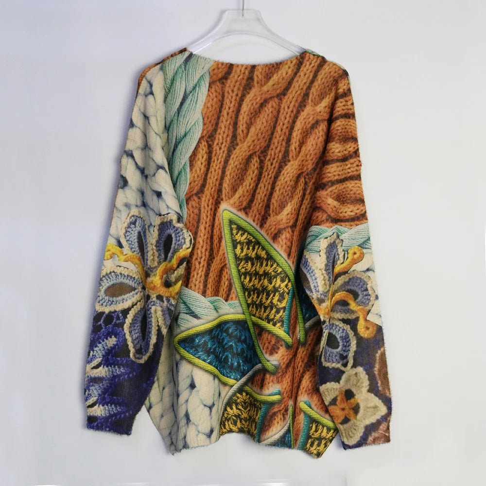 Cable Knit Print Loose Sweater - Kelly Obi New York