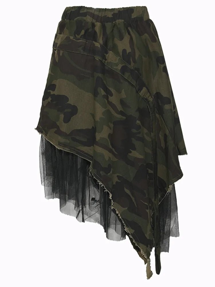 Camouflage Mesh Irregular Skirt - Kelly Obi New York