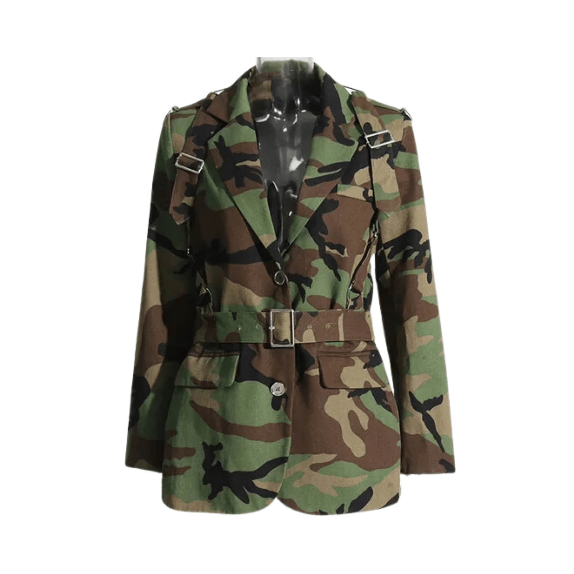Camouflage Single-Breasted Belted Blazer - Kelly Obi New York