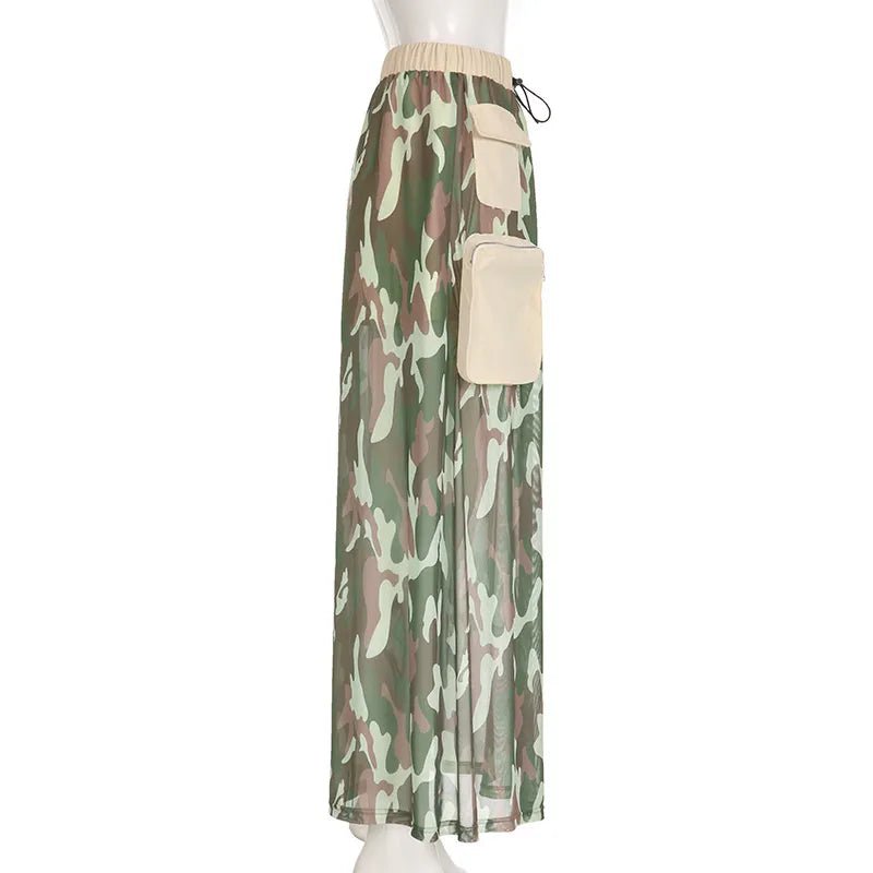 Camouflage Waist Pockets Mesh Skirt - Kelly Obi New York