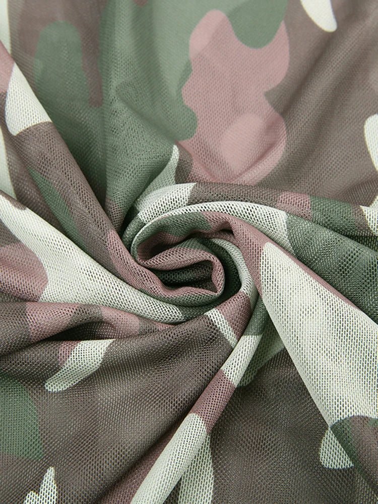 Camouflage Waist Pockets Mesh Skirt - Kelly Obi New York