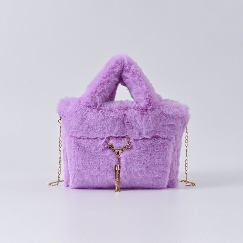 Chain Strap Plush Faux Fur Handbag - Kelly Obi New York