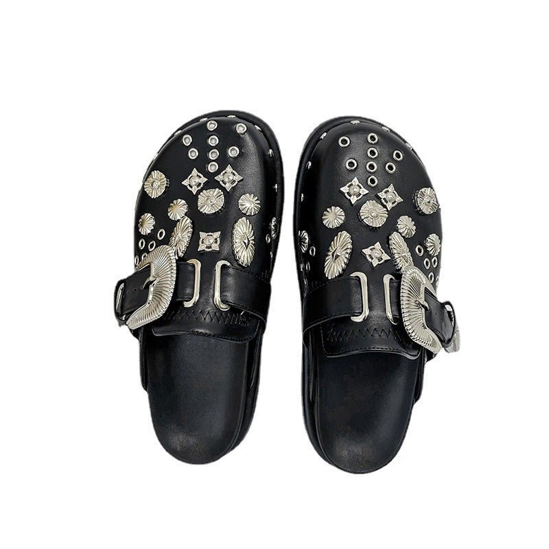 Charms Studded Flat Mules - Kelly Obi New York