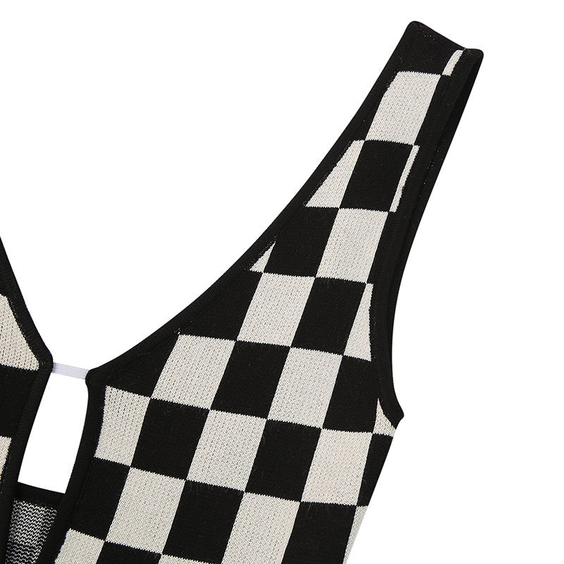 Checkerboard Sleeveless Knit Dress - Kelly Obi New York