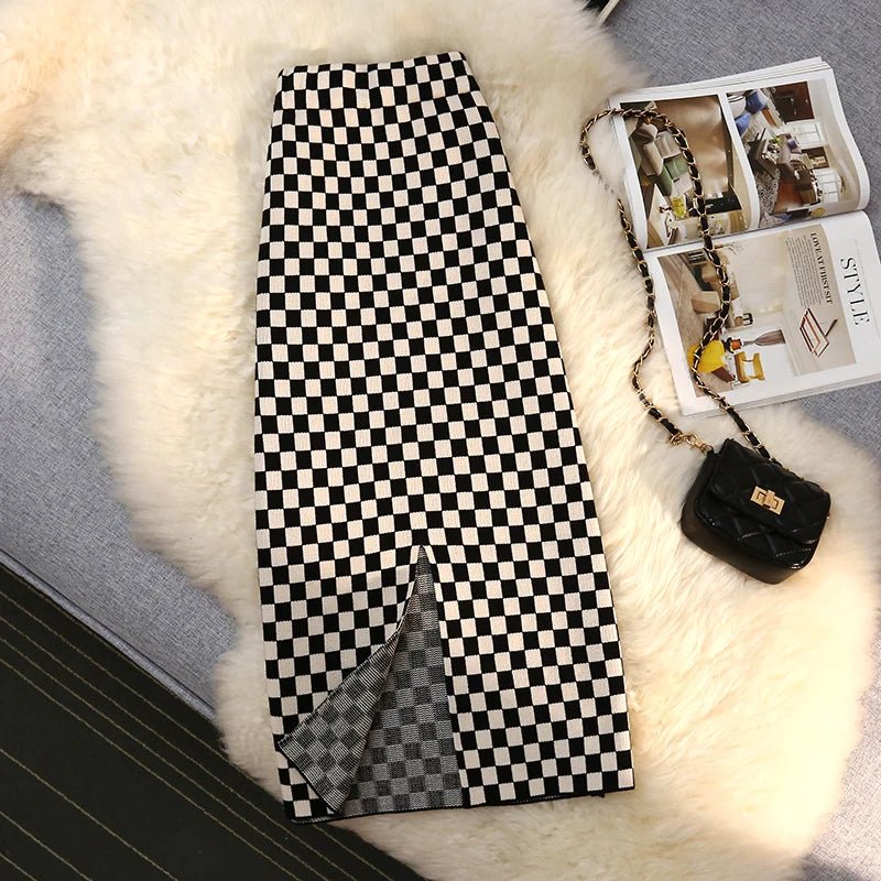 Checkered Knitted Midi Skirt - Kelly Obi New York