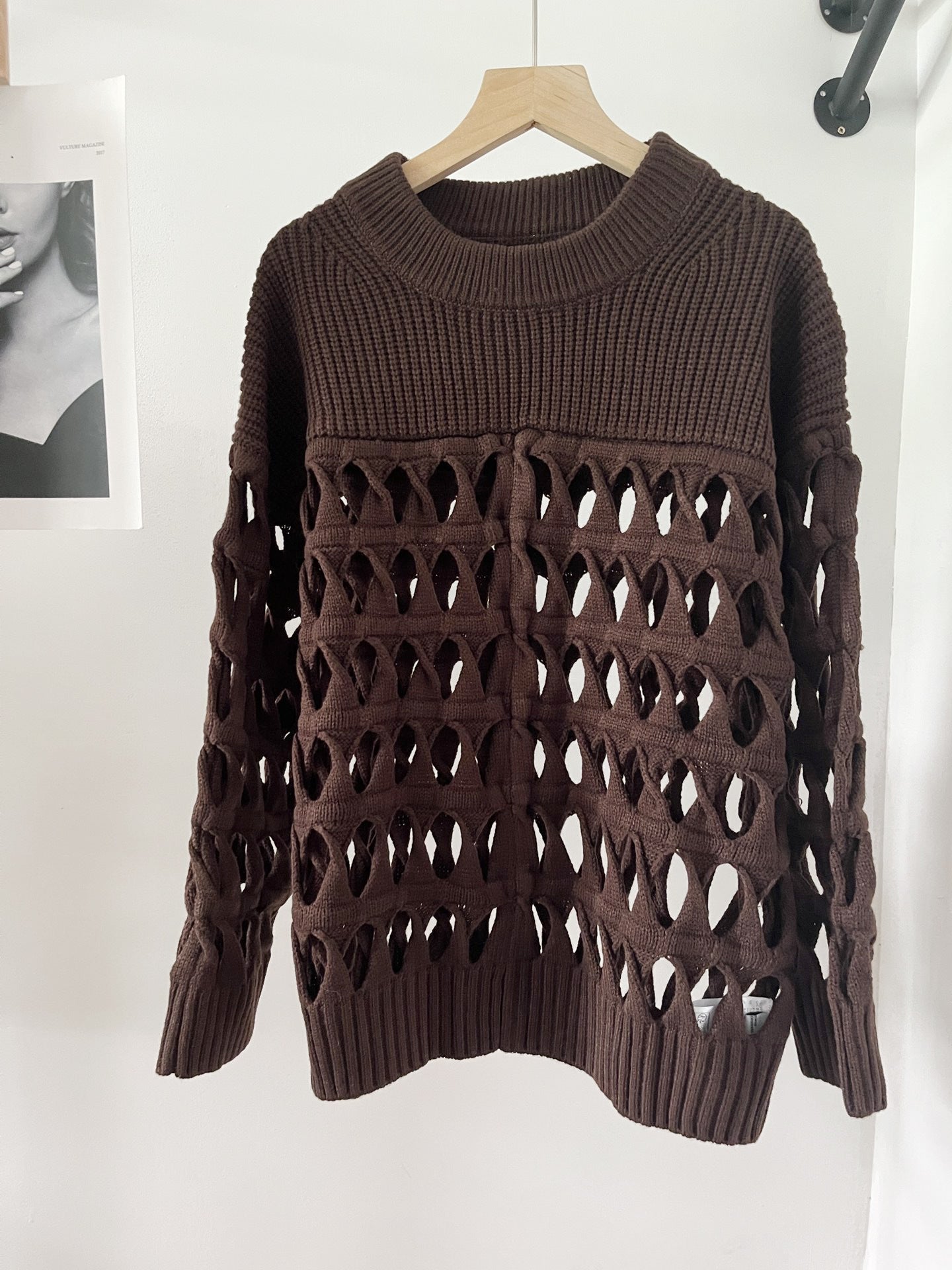 Chocolate Open Knit Cotton Sweater - Kelly Obi New York