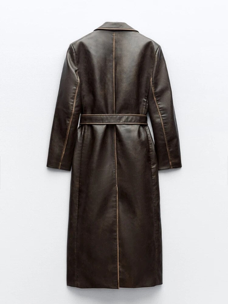 Classic Faux Leather Aged-Effect Coat - Kelly Obi New York