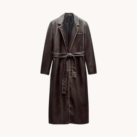 Classic Faux Leather Aged-Effect Coat - Kelly Obi New York