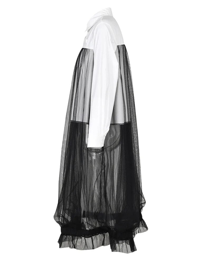 Color-block Mesh Oversized Shirt Dress - Kelly Obi New York