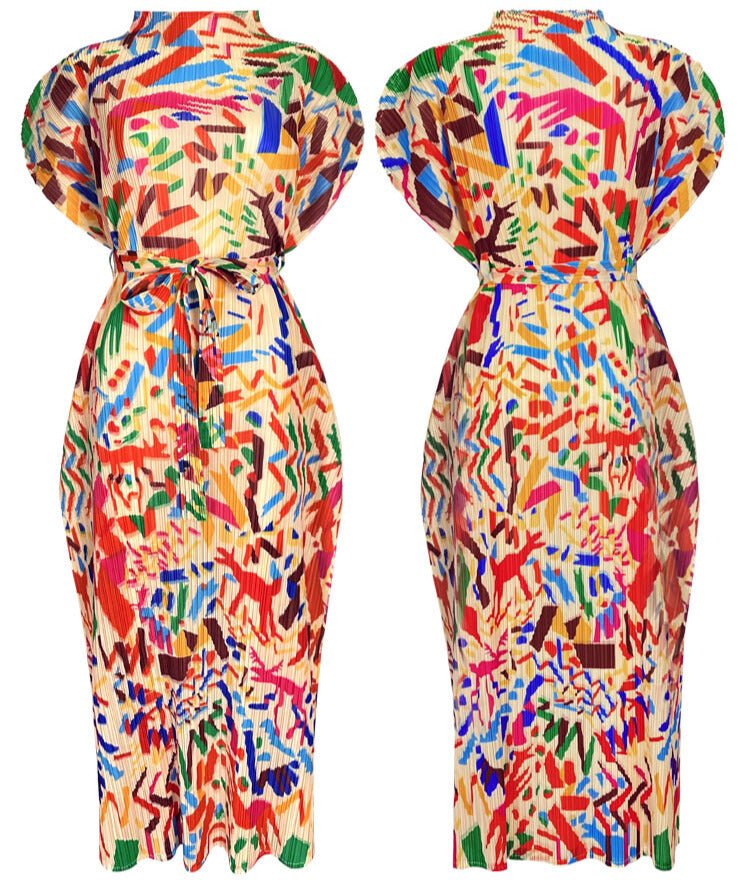 Colorblast Pleated Dress - Kelly Obi New York