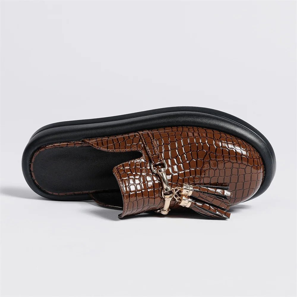 Comfy Textured Tasseled Mules - Kelly Obi New York