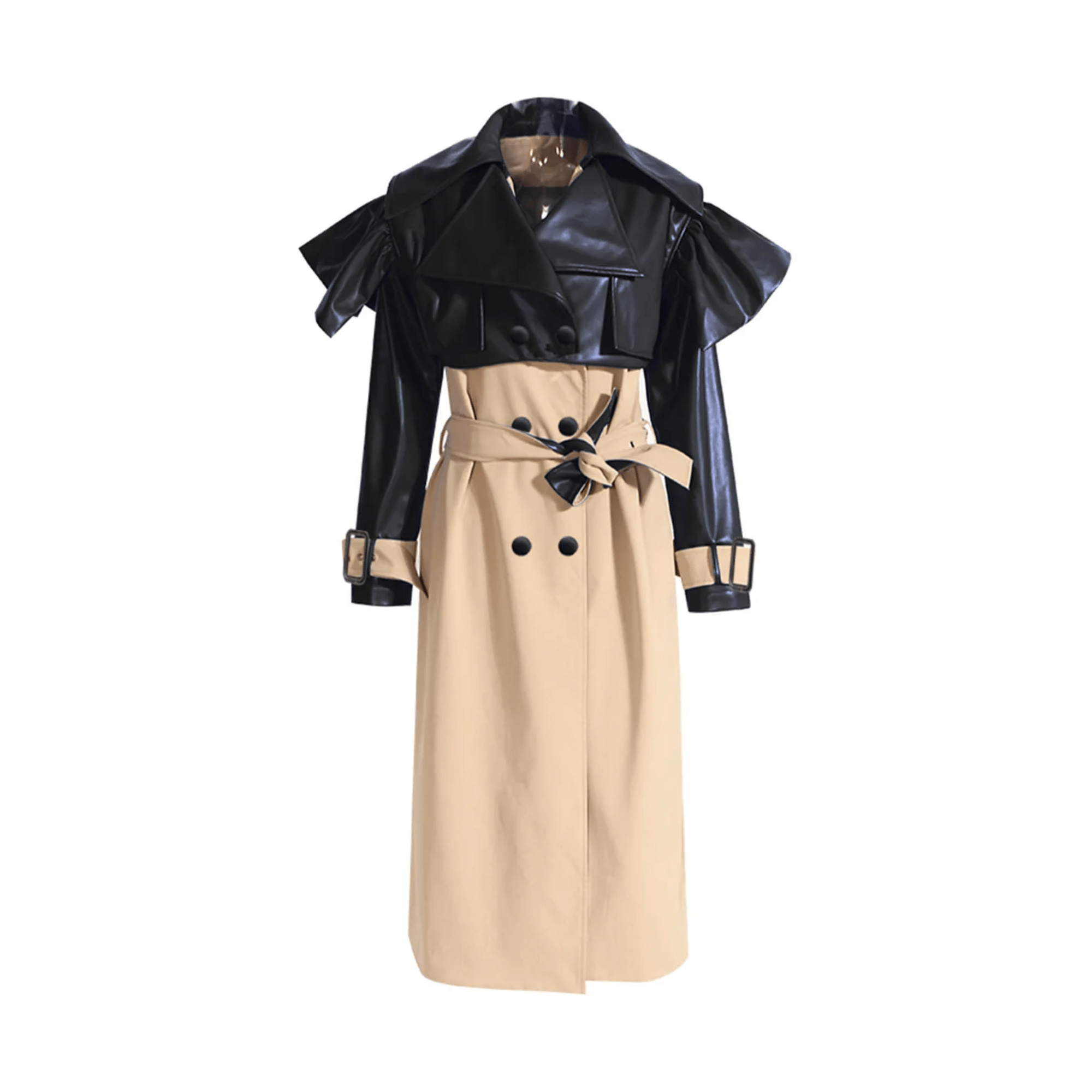 Contrast Cape Top Belted Coat - Kelly Obi New York