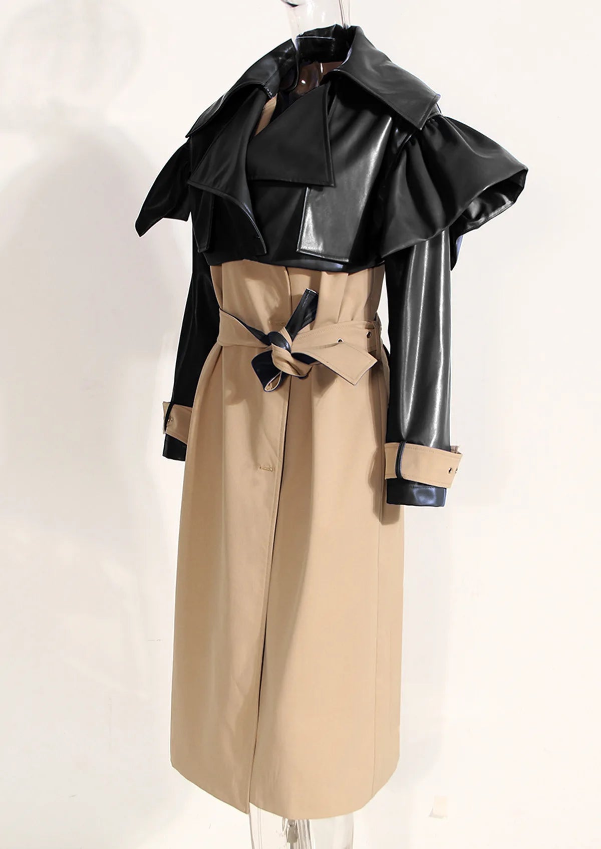 Contrast Cape Top Belted Coat - Kelly Obi New York