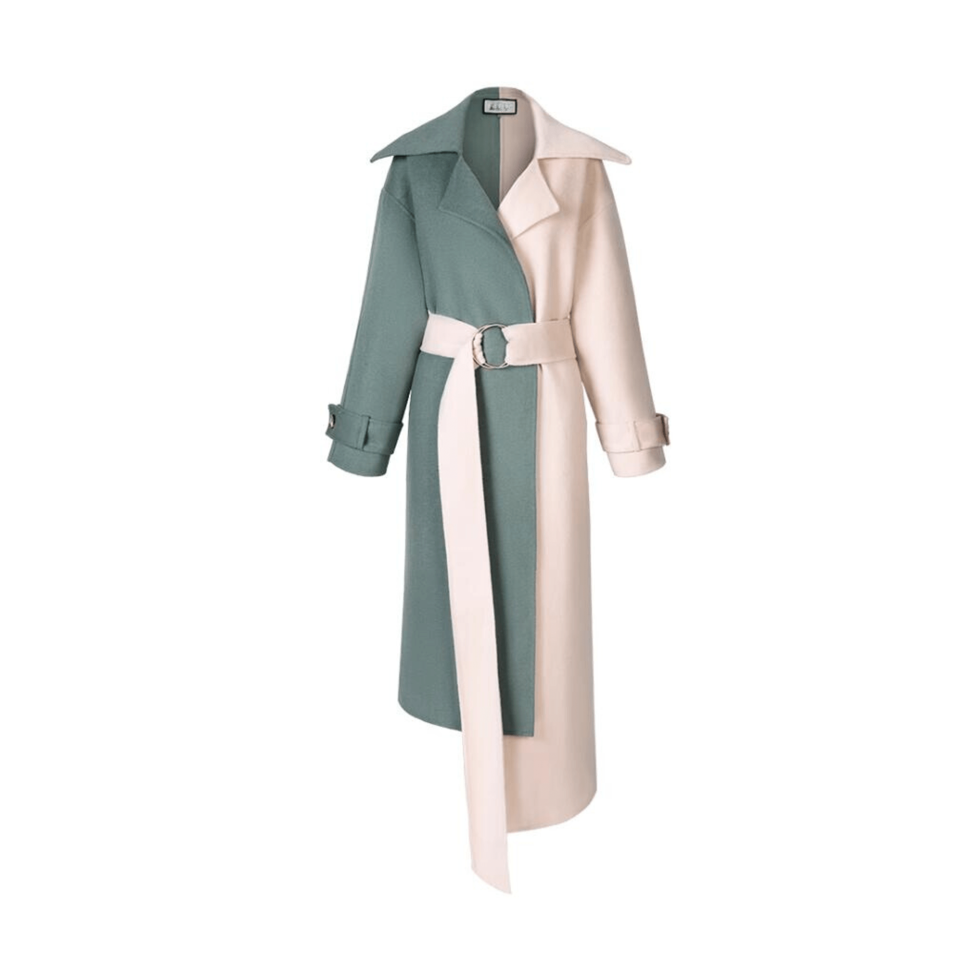 Contrast Color Asymmetric Hem Belted Coat - Kelly Obi New York