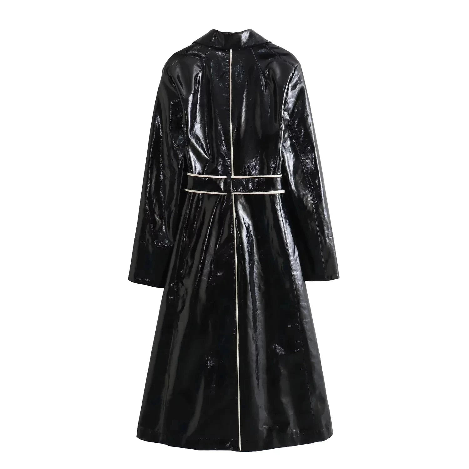 Contrast Lapel Vegan Leather Coat - Kelly Obi New York