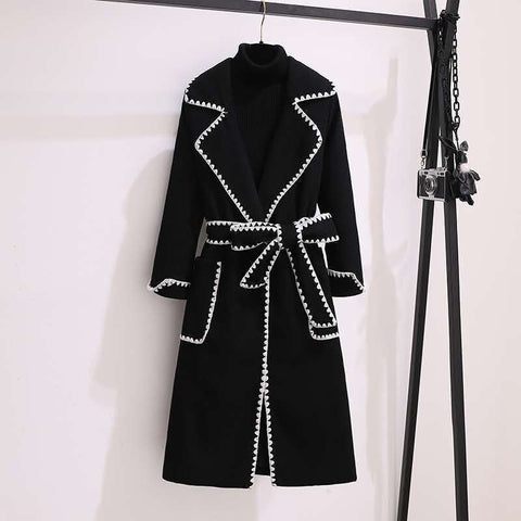 Contrast Line Woolen Coat - Kelly Obi New York