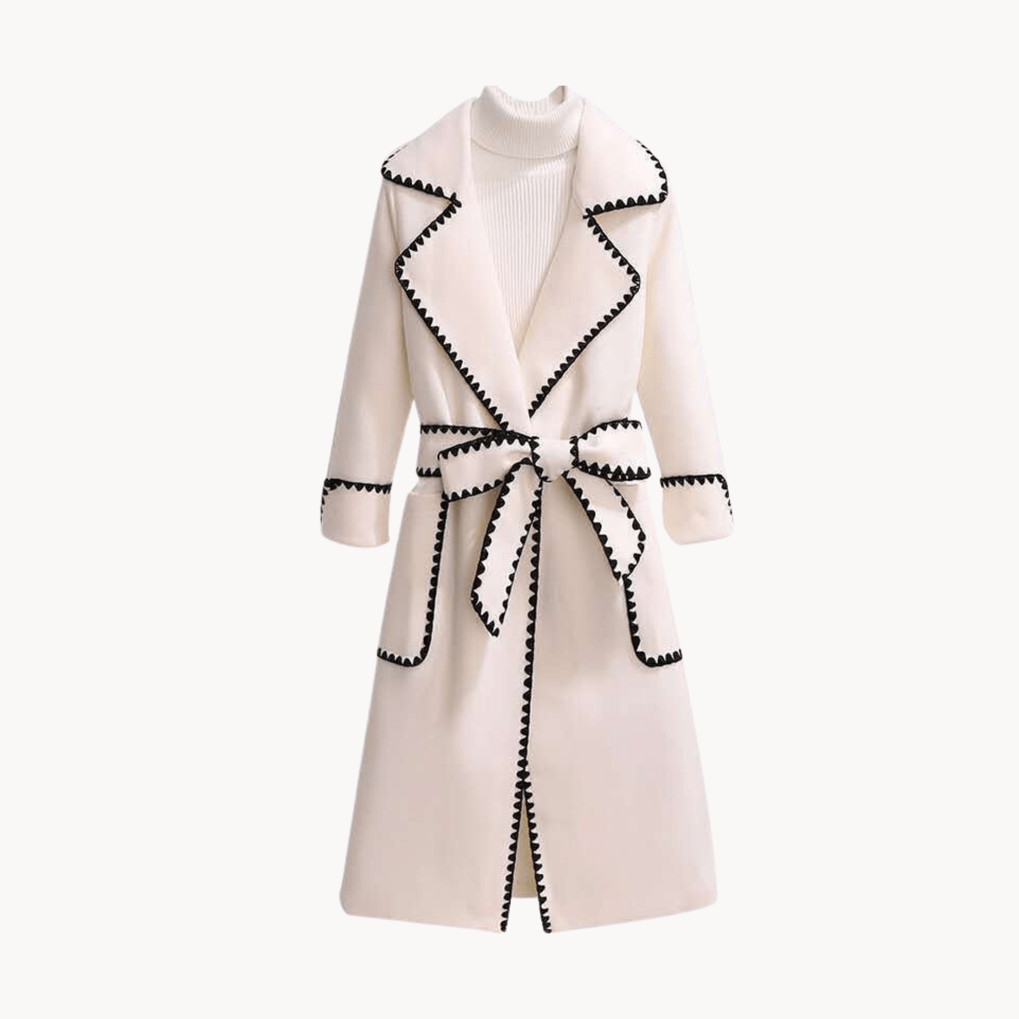 Contrast Line Woolen Coat - Kelly Obi New York