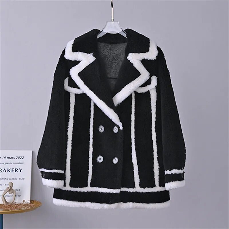 Contrast Lines Faux Fur Jacket - Kelly Obi New York