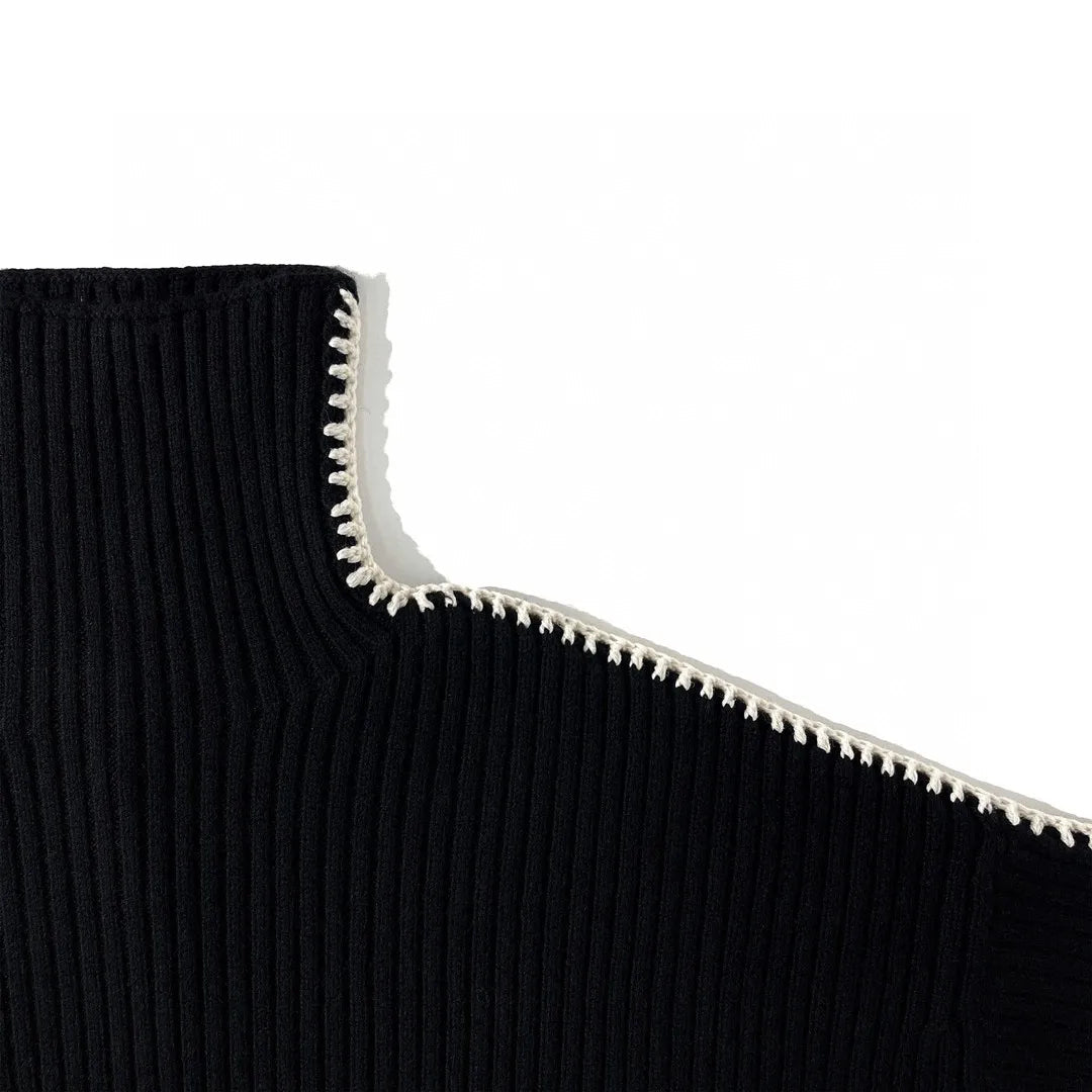 Contrast Overstitch Turtleneck Wool Sweater - Kelly Obi New York