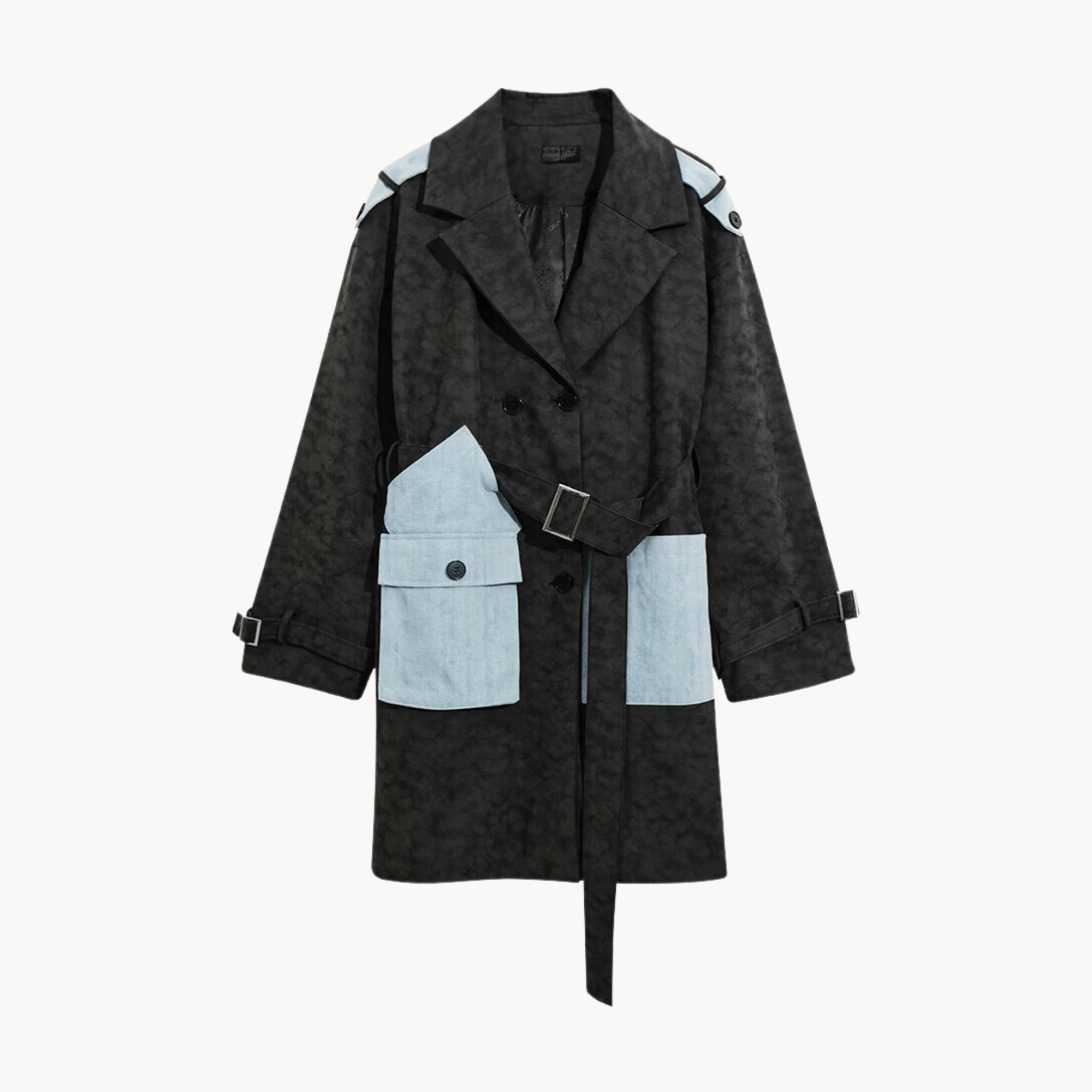 Contrast Patchwork Belted Trench Coat - Kelly Obi New York