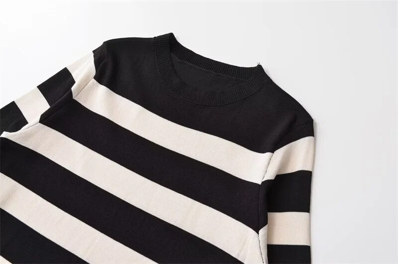 Contrast Stripes Knit Midi Dress - Kelly Obi New York