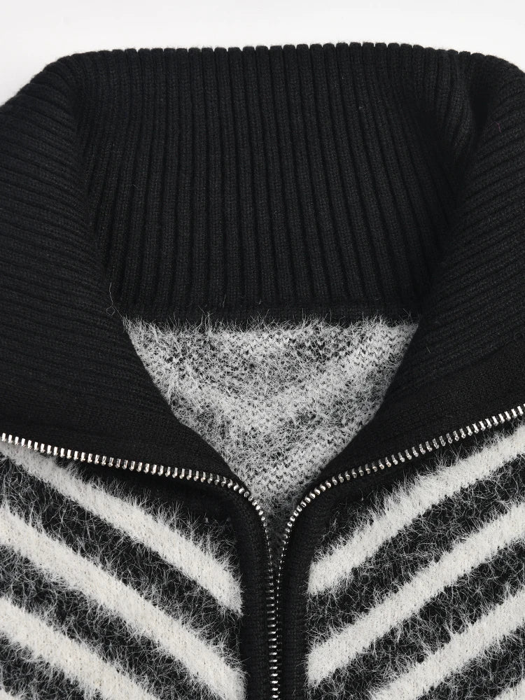 Contrast Stripes Zip-Up Knit Cardigan - Kelly Obi New York