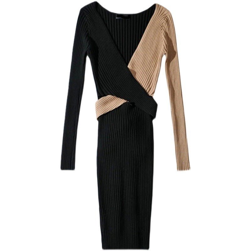 Contrast Tie Waist Knitted Dress - Kelly Obi New York