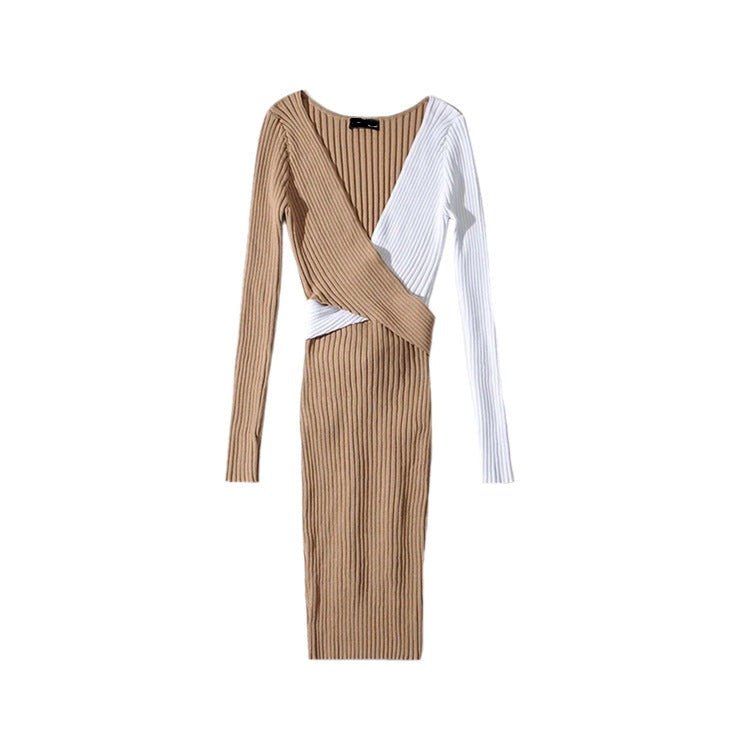 Contrast Tie Waist Knitted Dress - Kelly Obi New York