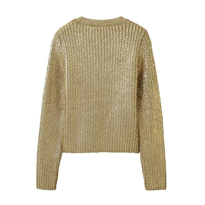 Cracked Metallic Gold Knitted Top - Kelly Obi New York