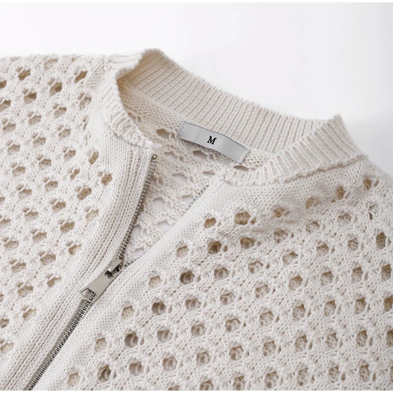Crochet Knit Cotton Bomber Jacket - Kelly Obi New York