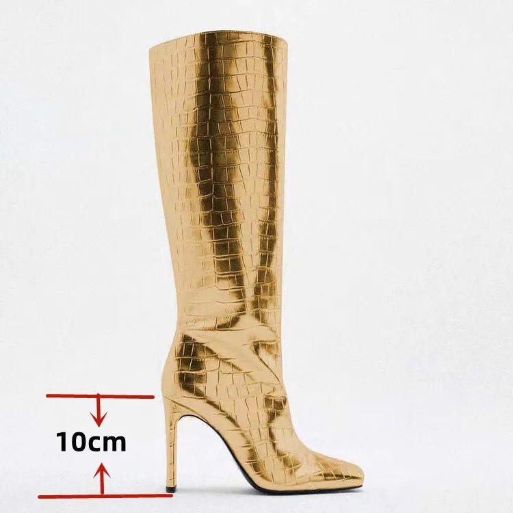 Crocodile Pattern Knee High Boots - Kelly Obi New York