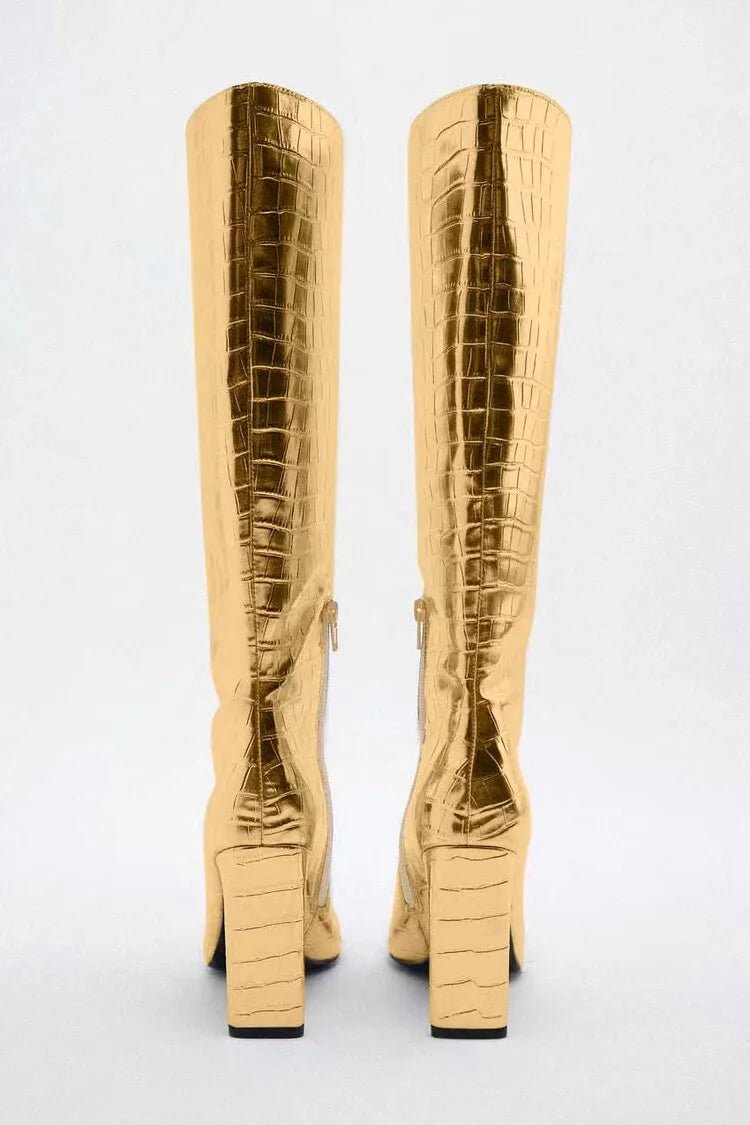 Crocodile Pattern Knee High Boots - Kelly Obi New York