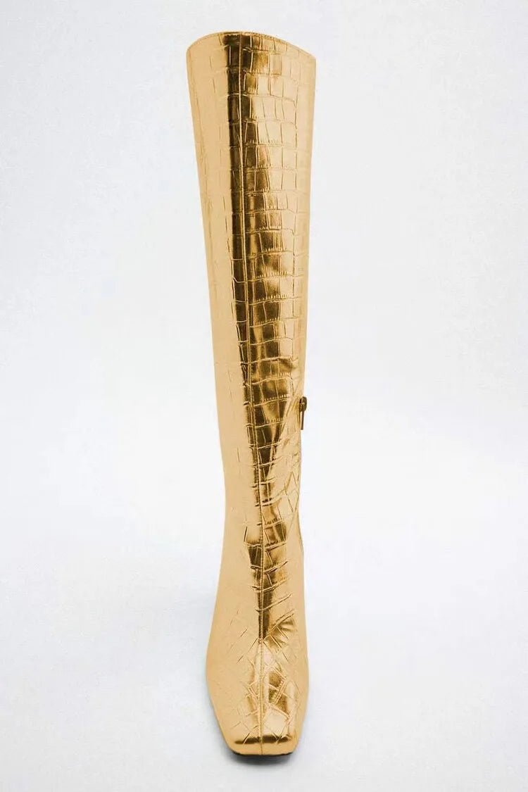 Crocodile Pattern Knee High Boots - Kelly Obi New York