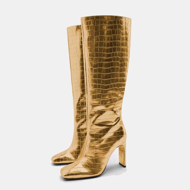 Crocodile Pattern Knee High Boots - Kelly Obi New York