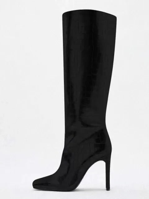 Crocodile Pattern Knee High Boots - Kelly Obi New York