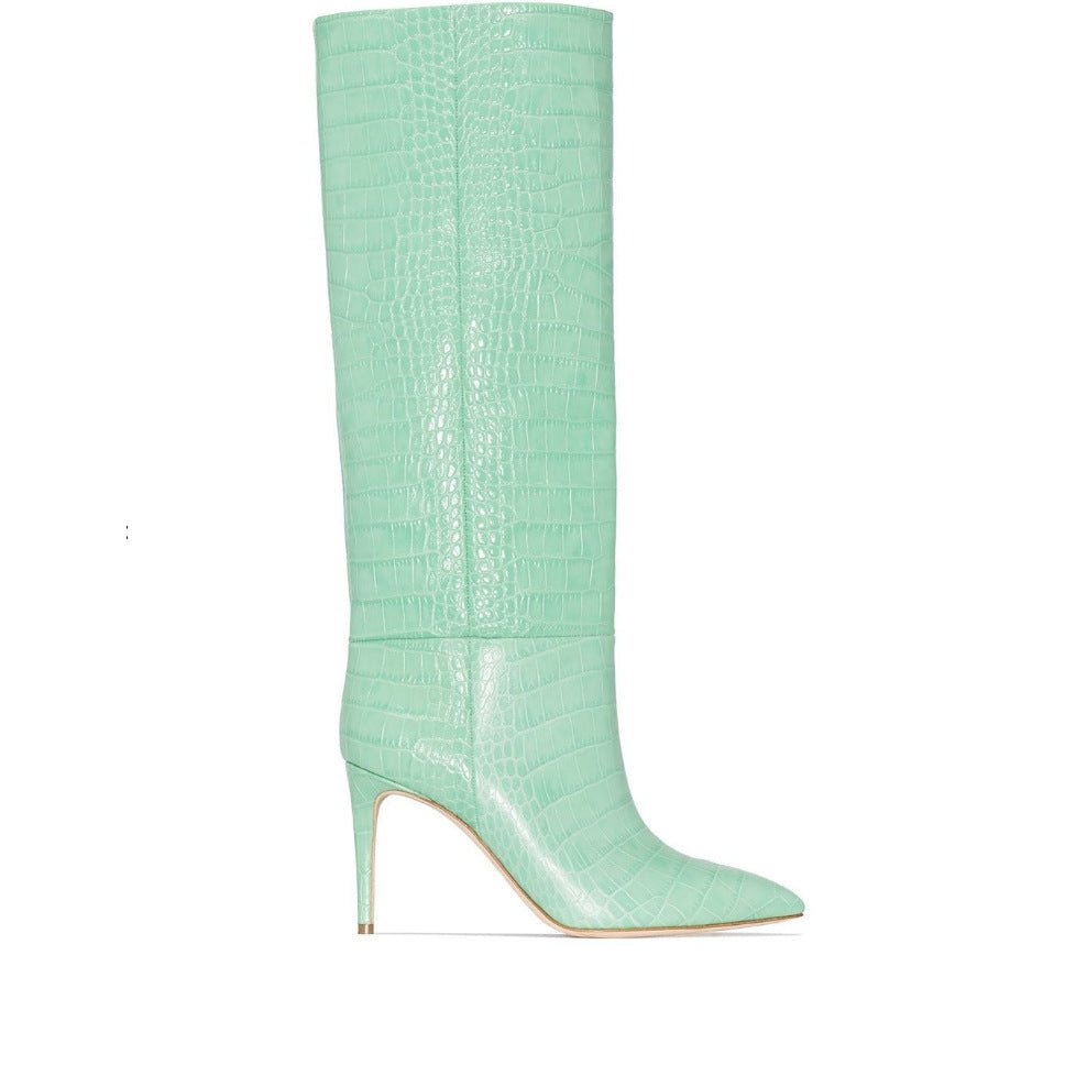 Crocodile Print Slip-on Long Boots - Kelly Obi New York