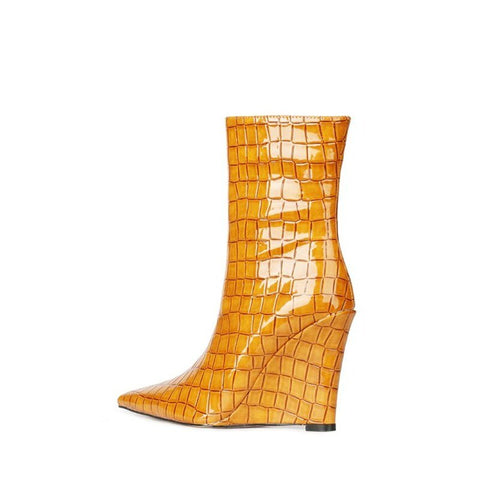 Crocodile Wedge Heel Ankle Boots - Kelly Obi New York