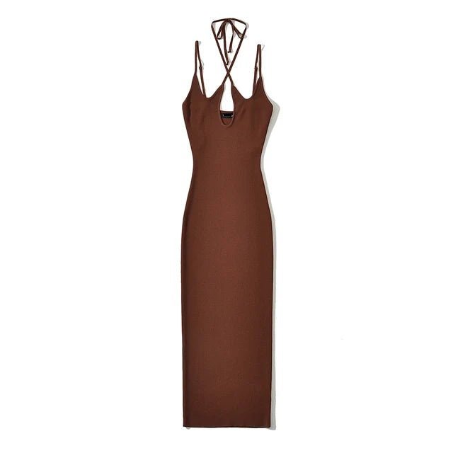 Cross Halter Knitted Midi Dress - Kelly Obi New York