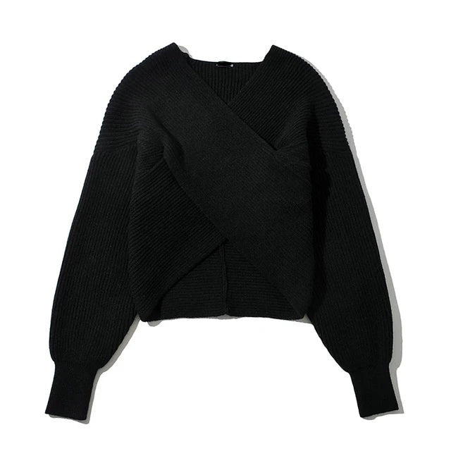 Cross Wrap Knitted Cropped Sweater - Kelly Obi New York