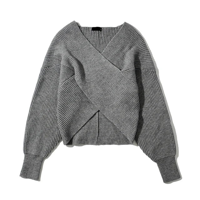 Cross Wrap Knitted Cropped Sweater - Kelly Obi New York