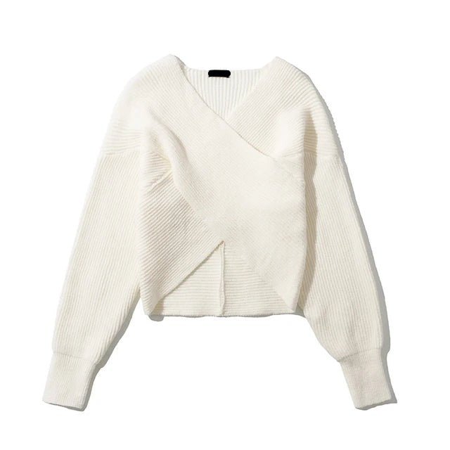 Cross Wrap Knitted Cropped Sweater - Kelly Obi New York