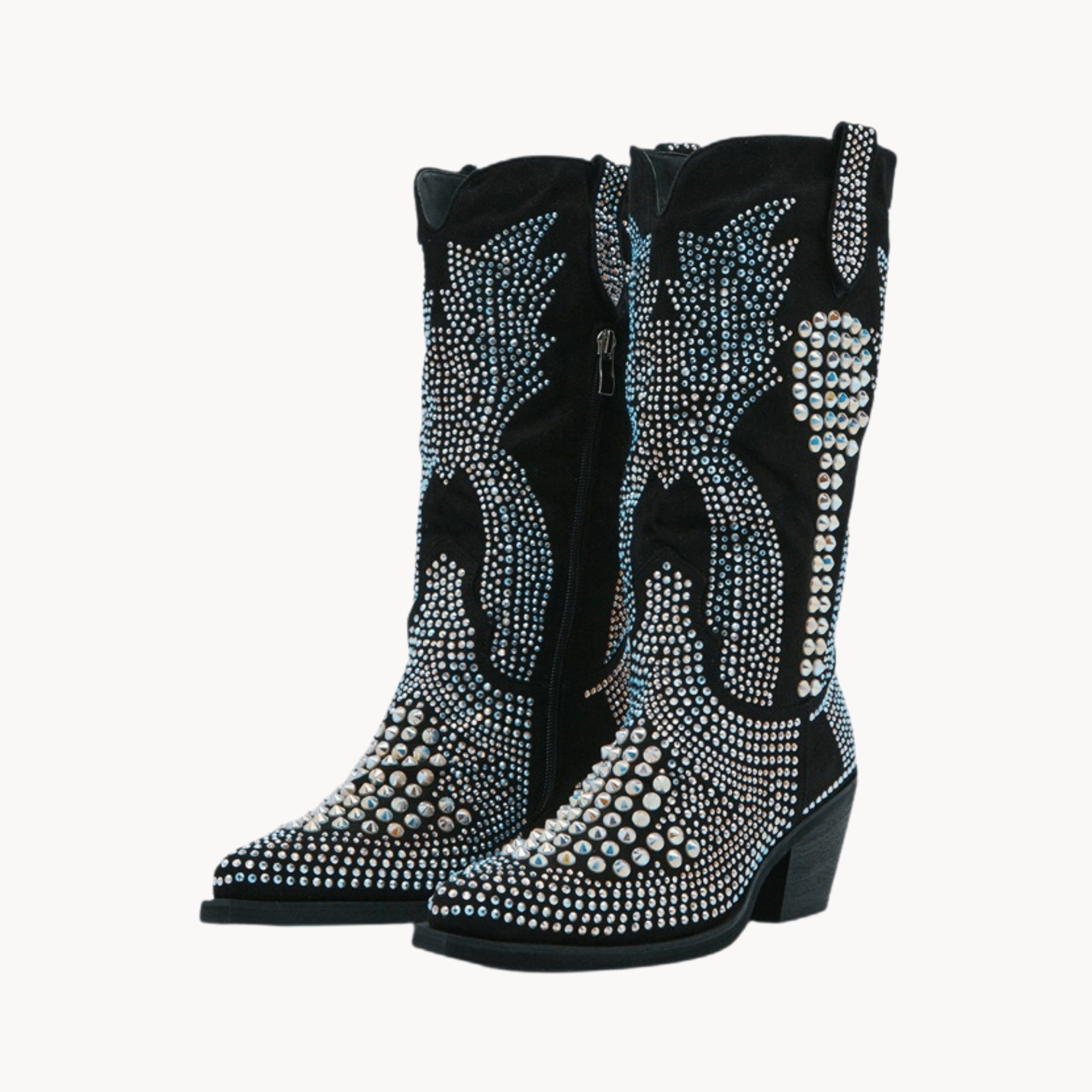 Crystal Studs Faux Leather Boots - Kelly Obi New York